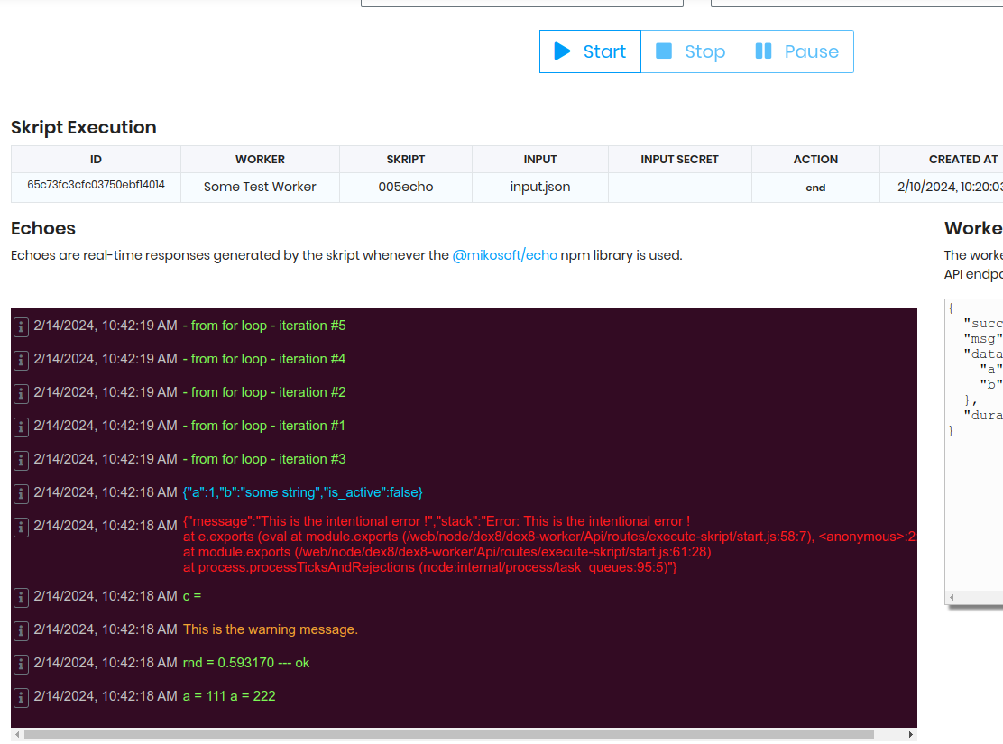 DEX8 Web Panel - Execute Skript - Single Worker - Echoes