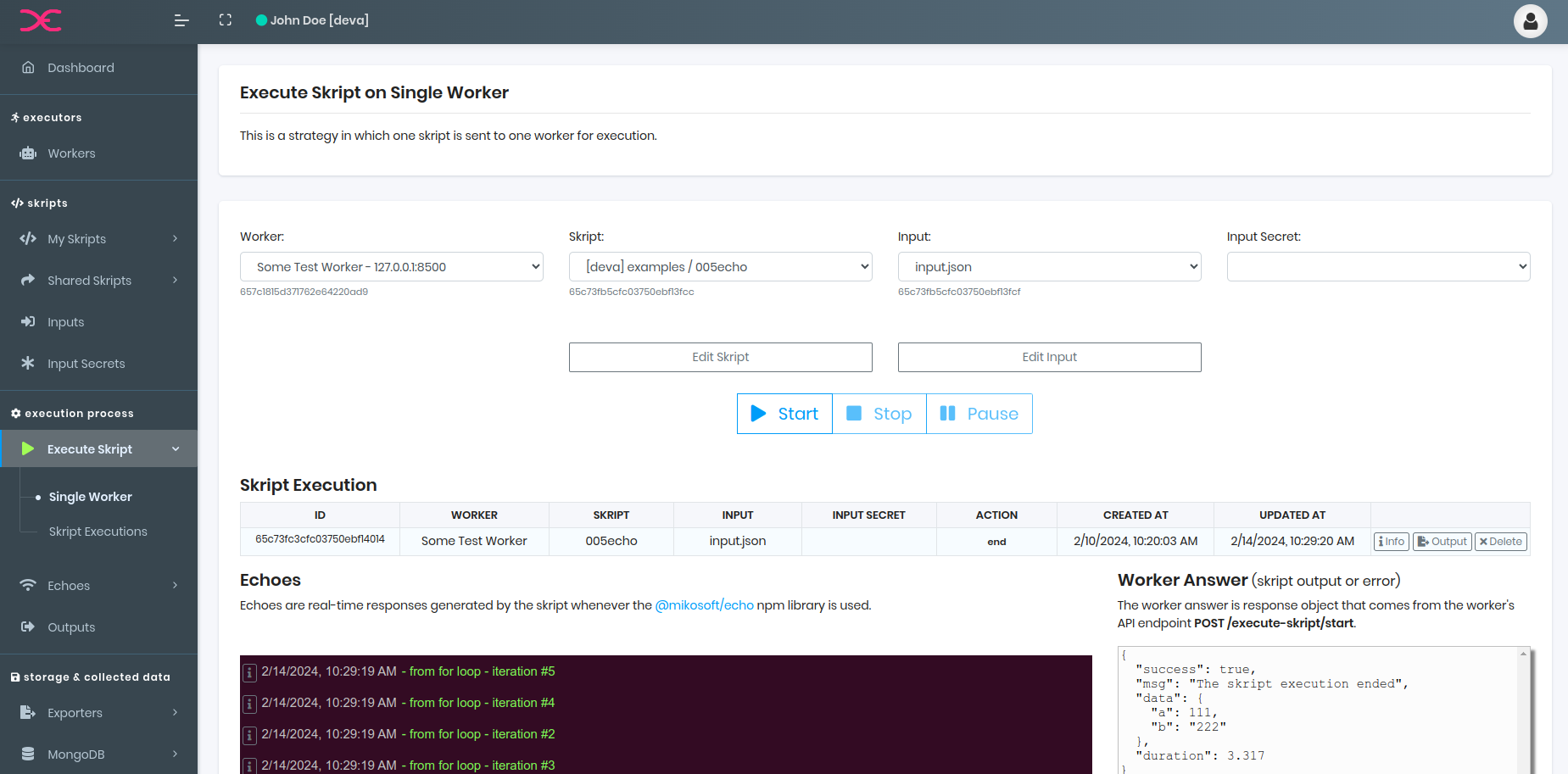 DEX8 Web Panel - Execute Skript - Single Worker