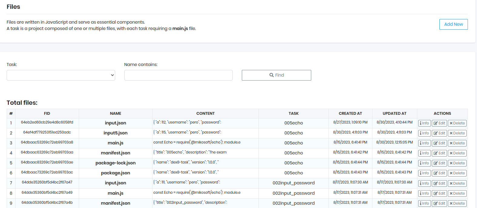 DEX8 Web Panel - Files List