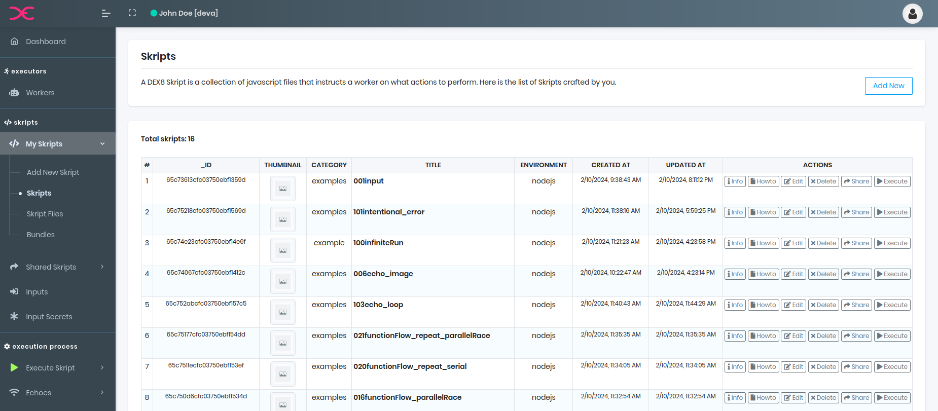 DEX8 Web Panel - Skript List